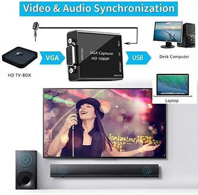 Alt view image 3 of 7 - GRACETOP VGA Capture Card, VGA to USB Capture Device with Mic Input Support HD 720P Video for Gaming, Streaming, Teaching, Video Conference, Live Broadcasting
