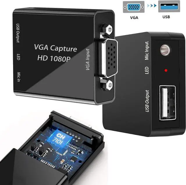 Alt view image 7 of 7 - GRACETOP VGA Capture Card, VGA to USB Capture Device with Mic Input Support HD 720P Video for Gaming, Streaming, Teaching, Video Conference, Live Broadcasting
