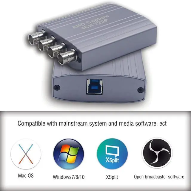 Alt view image 6 of 7 - GRACETOP AHD Video Capture Card, 4CH 720P 30FPS Recording USB Output AHD Input Video Recording,Easy Operation, No Driver Needed, Live Streaming