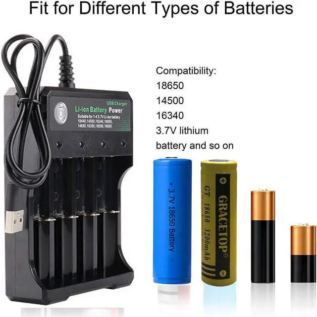 Alt view image 3 of 7 - USB Smart Battery Charger 4-Bay 5V 2A for Rechargeable Batteries 3.7V Li-ion TR IMR 1865O 2665O 145OO 16340(RCR123) Red/Green Display (Not Battery)