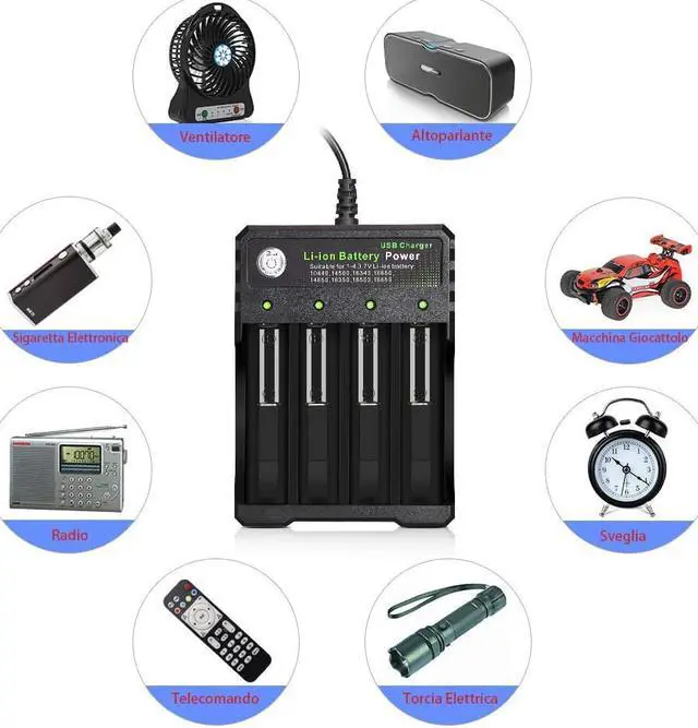 Alt view image 5 of 7 - USB Smart Battery Charger 4-Bay 5V 2A for Rechargeable Batteries 3.7V Li-ion TR IMR 1865O 2665O 145OO 16340(RCR123) Red/Green Display (Not Battery)