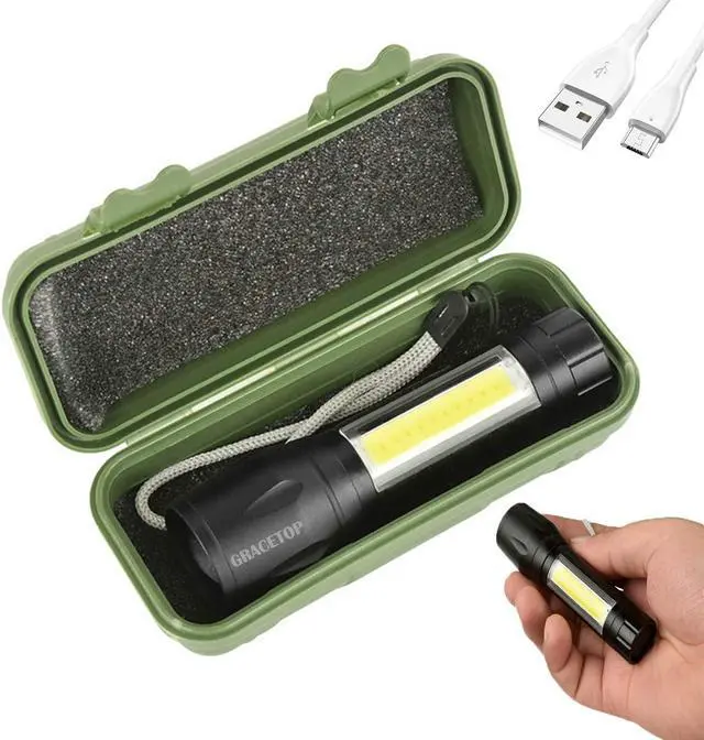 Alt view image 2 of 7 - Mini LED Flashlight Rechargeable with cob Reader Lamp Adjustable Focus and 3 Light Modes For Camping Hiking