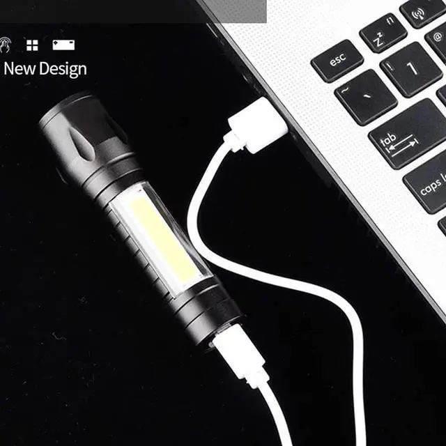 Alt view image 5 of 7 - Mini LED Flashlight Rechargeable with cob Reader Lamp Adjustable Focus and 3 Light Modes For Camping Hiking