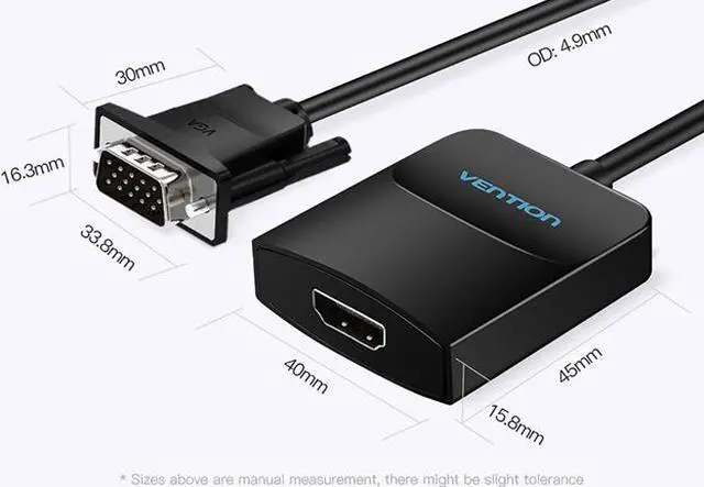 Alt view image 6 of 6 - Vention VGA to HDMI Adapter ,1080P Analog to Digital Video Audio Converter Male to Female with Audio and Micro USB Charging Cable VGA Adapter for PC Laptop to HDTV Projector