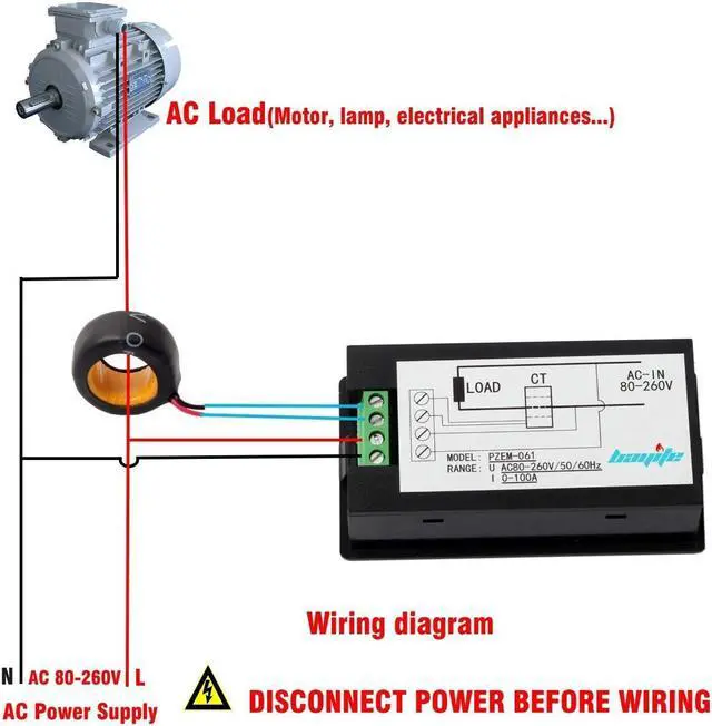 Alt view image 5 of 7 - AUTENS AC 80-260V 100A LCD Display Digital Current Voltage Power Energy Multimeter Ammeter Voltmeter with Current Transformer CT