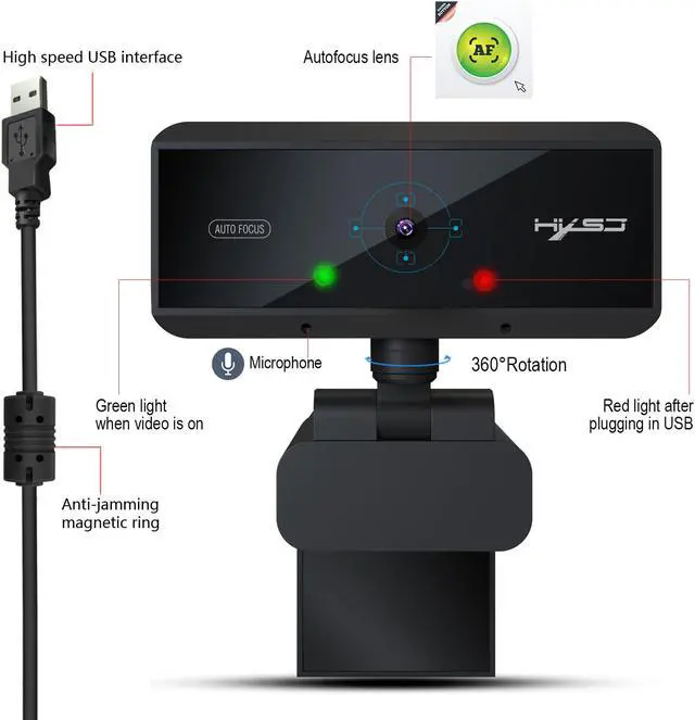 Alt view image 2 of 7 - AUTENS Webcam 1080P HD 5 Million Pixels Autofocus Streaming Computer Laptop PC USB Camera with Microphone Plug and Play for Remote Working, Gaming, Video Calling, Online Class Conference Recording