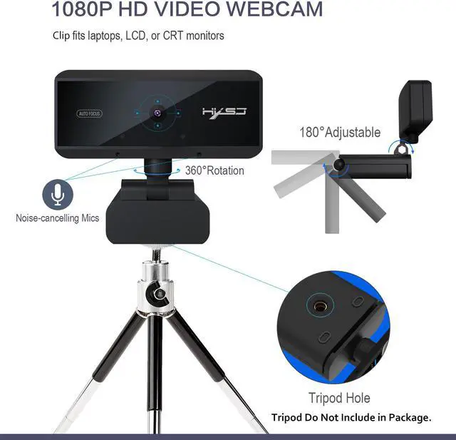 Alt view image 3 of 7 - AUTENS Webcam 1080P HD 5 Million Pixels Autofocus Streaming Computer Laptop PC USB Camera with Microphone Plug and Play for Remote Working, Gaming, Video Calling, Online Class Conference Recording