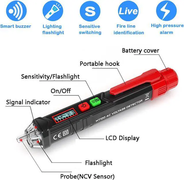 Alt view image 3 of 7 - AUTENS Voltage Tester, Dual Non Contact AC Voltage Detector for Range 12V-1000V/48V-1000V, Circuit Testers Auto Power-Off with Buzzer Alarm and LED Alarmed, Test Pencil with Flashlight