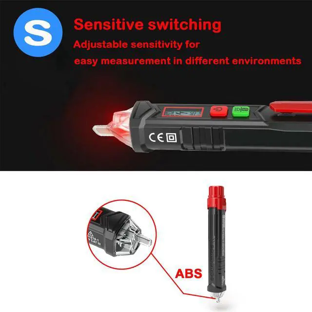 Alt view image 6 of 7 - AUTENS Voltage Tester, Dual Non Contact AC Voltage Detector for Range 12V-1000V/48V-1000V, Circuit Testers Auto Power-Off with Buzzer Alarm and LED Alarmed, Test Pencil with Flashlight