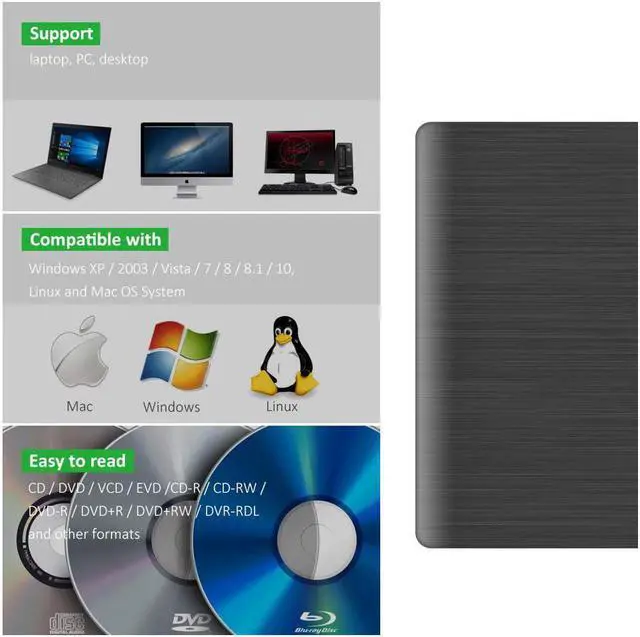 Alt view image 6 of 7 - AUTENS External CD DVD Drive USB 3.0 Portable Fits for DVD-R DVD-RW DVD+R DVD+RW DVD-ROM Super Speed Data Transfer Black for PC Laptop Computer Mac Windows 11/10/8/7