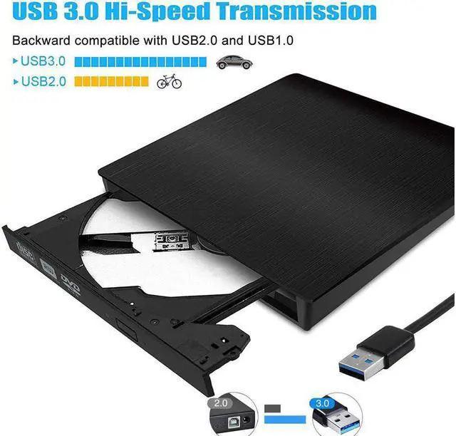 Alt view image 3 of 7 - AUTENS External CD DVD Drive USB 3.0 Portable Fits for DVD-R DVD-RW DVD+R DVD+RW DVD-ROM Super Speed Data Transfer Black for PC Laptop Computer Mac Windows 11/10/8/7