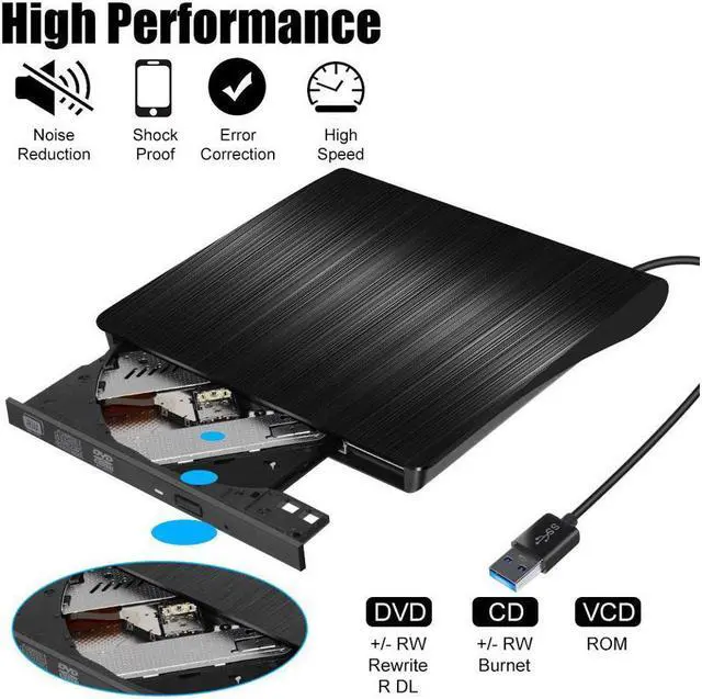 Alt view image 2 of 7 - AUTENS External CD DVD Drive USB 3.0 Portable Fits for DVD-R DVD-RW DVD+R DVD+RW DVD-ROM Super Speed Data Transfer Black for PC Laptop Computer Mac Windows 11/10/8/7