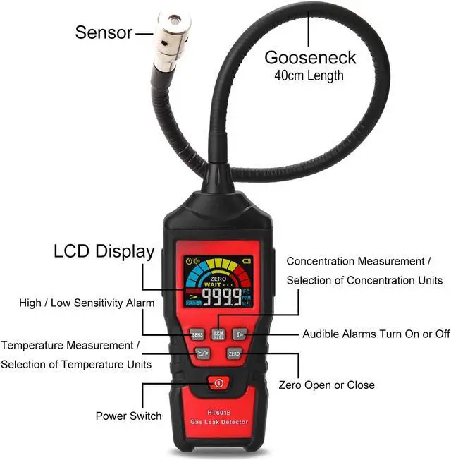 Alt view image 2 of 7 - Gas Leak Detector Portable Combustible Gas Detector Handheld Gas Analyzer Flammable Natural Gas Acetone Propane Benzene Ethanol Gasoline Methane Tester 9999 PPM 20% LEL with LCD Color Display