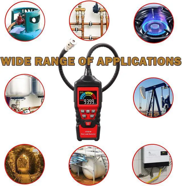 Alt view image 6 of 7 - Gas Leak Detector Portable Combustible Gas Detector Handheld Gas Analyzer Flammable Natural Gas Acetone Propane Benzene Ethanol Gasoline Methane Tester 9999 PPM 20% LEL with LCD Color Display