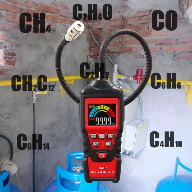 Alt view image 5 of 7 - Gas Leak Detector Portable Combustible Gas Detector Handheld Gas Analyzer Flammable Natural Gas Acetone Propane Benzene Ethanol Gasoline Methane Tester 9999 PPM 20% LEL with LCD Color Display