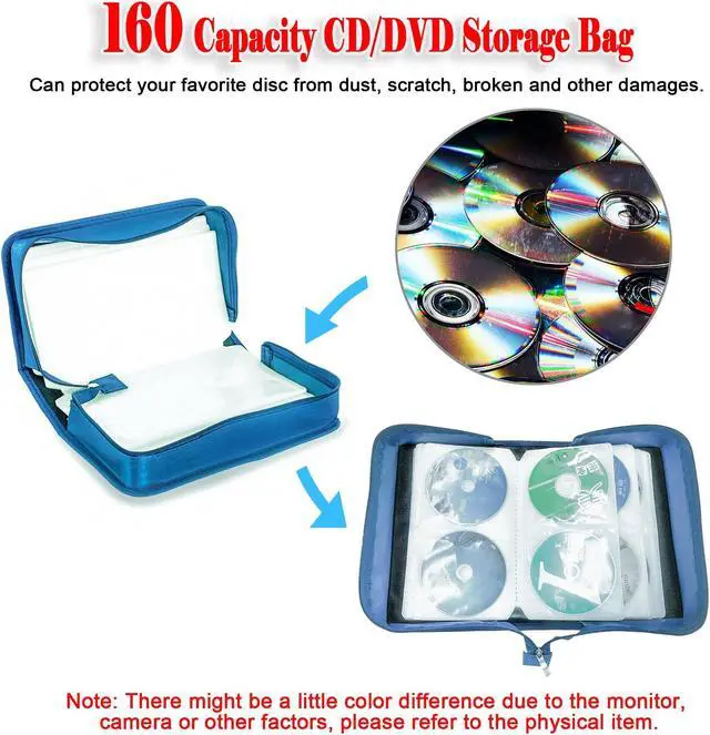 Alt view image 3 of 7 - Intendvision 160 Capacity CD DVD Case, Protective CD DVD Box Holder Portable Zipper Disc Storage Organizer Bag for Car Home Office Travel (Blue)
