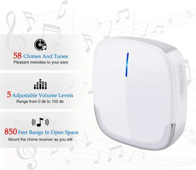 Alt view image 2 of 7 - AUTENS Wireless Doorbell, Plug in Door Bells & Chimes for Home Classroom Business, Expandable Waterproof Door Chime Kits, 58 Melodies, 5 Levels Volume, 850 Ft Range 2 receivers + 1 push button White
