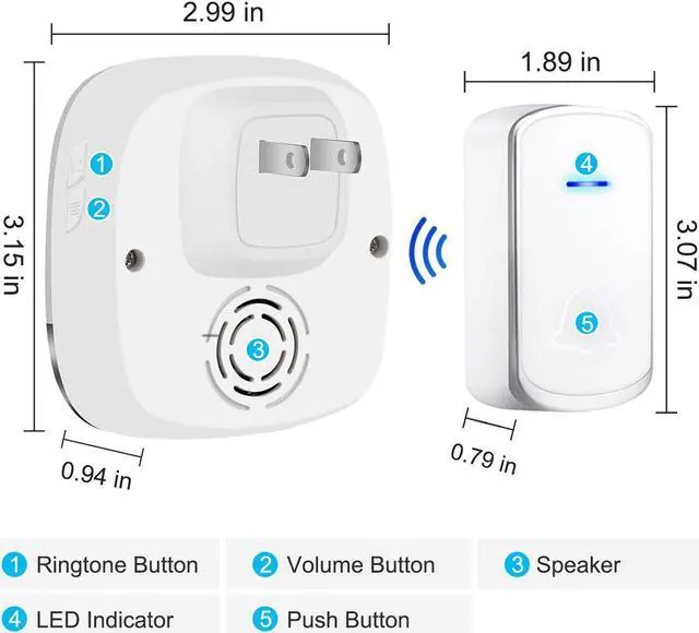 Alt view image 5 of 7 - AUTENS Wireless Doorbell, Plug in Door Bells & Chimes for Home Classroom Business, Expandable Waterproof Door Chime Kits, 58 Melodies, 5 Levels Volume, 850 Ft Range 2 receivers + 1 push button White