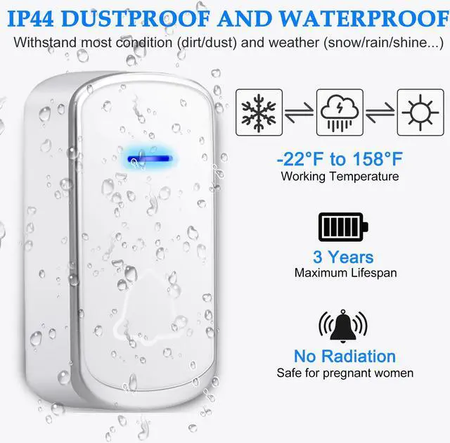 Alt view image 4 of 7 - AUTENS Wireless Doorbell, Plug in Door Bells & Chimes for Home Classroom Business, Expandable Waterproof Door Chime Kits, 58 Melodies, 5 Levels Volume, 850 Ft Range 2 receivers + 1 push button White