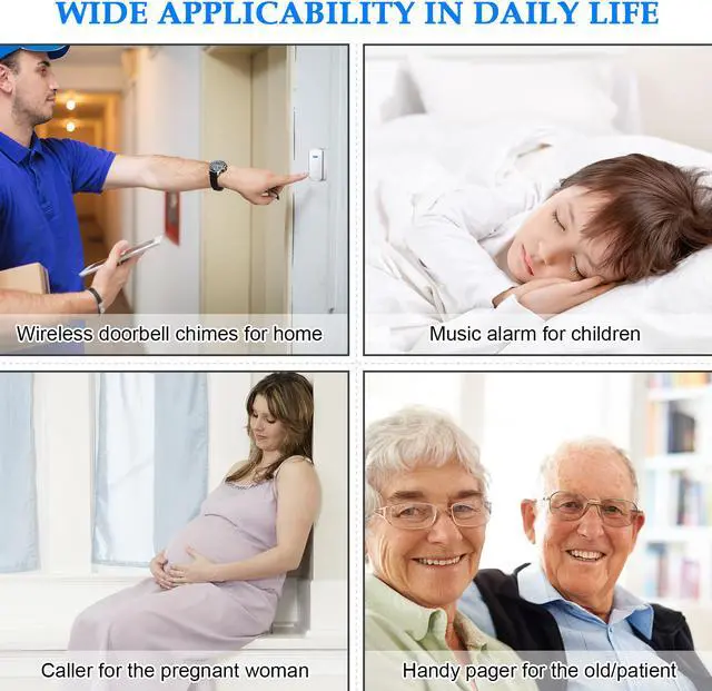 Alt view image 6 of 7 - AUTENS Wireless Doorbell, Plug in Door Bells & Chimes for Home Classroom Business, Expandable Waterproof Door Chime Kits, 58 Melodies, 5 Levels Volume, 850 Ft Range 2 receivers + 1 push button White