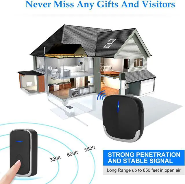 Alt view image 3 of 7 - AUTENS Wireless Doorbell, Plug in Door Bells & Chimes for Home Classroom Business, Expandable Waterproof Door Chime Kits, 58 Melodies, 5 Levels Volume, 850 Ft Range 2 receivers + 1 push button Black
