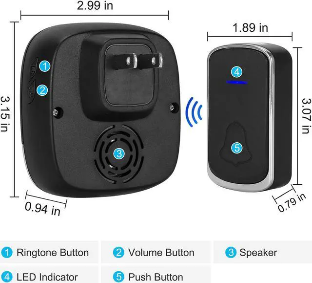 Alt view image 5 of 7 - AUTENS Wireless Doorbell, Plug in Door Bells & Chimes for Home Classroom Business, Expandable Waterproof Door Chime Kits, 58 Melodies, 5 Levels Volume, 850 Ft Range 2 receivers + 1 push button Black