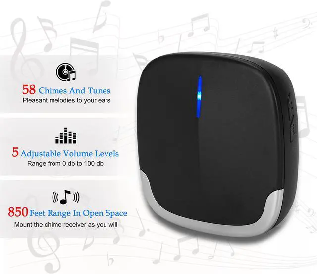 Alt view image 2 of 7 - AUTENS Wireless Doorbell, Plug in Door Bells & Chimes for Home Classroom Business, Expandable Waterproof Door Chime Kits, 58 Melodies, 5 Levels Volume, 850 Ft Range 2 receivers + 1 push button Black