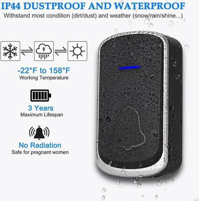 Alt view image 4 of 7 - AUTENS Wireless Doorbell, Plug in Door Bells & Chimes for Home Classroom Business, Expandable Waterproof Door Chime Kits, 58 Melodies, 5 Levels Volume, 850 Ft Range 2 receivers + 1 push button Black