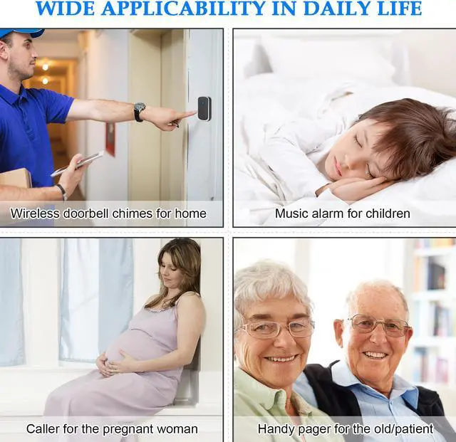 Alt view image 6 of 7 - AUTENS Wireless Doorbell, Plug in Door Bells & Chimes for Home Classroom Business, Expandable Waterproof Door Chime Kits, 58 Melodies, 5 Levels Volume, 850 Ft Range 2 receivers + 1 push button Black