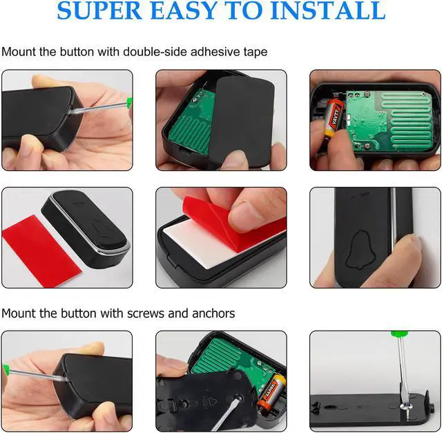 Alt view image 7 of 7 - AUTENS Wireless Doorbell, Plug in Door Bells & Chimes for Home Classroom Business, Expandable Waterproof Door Chime Kits, 58 Melodies, 5 Levels Volume, 850 Ft Range 2 receivers + 1 push button Black