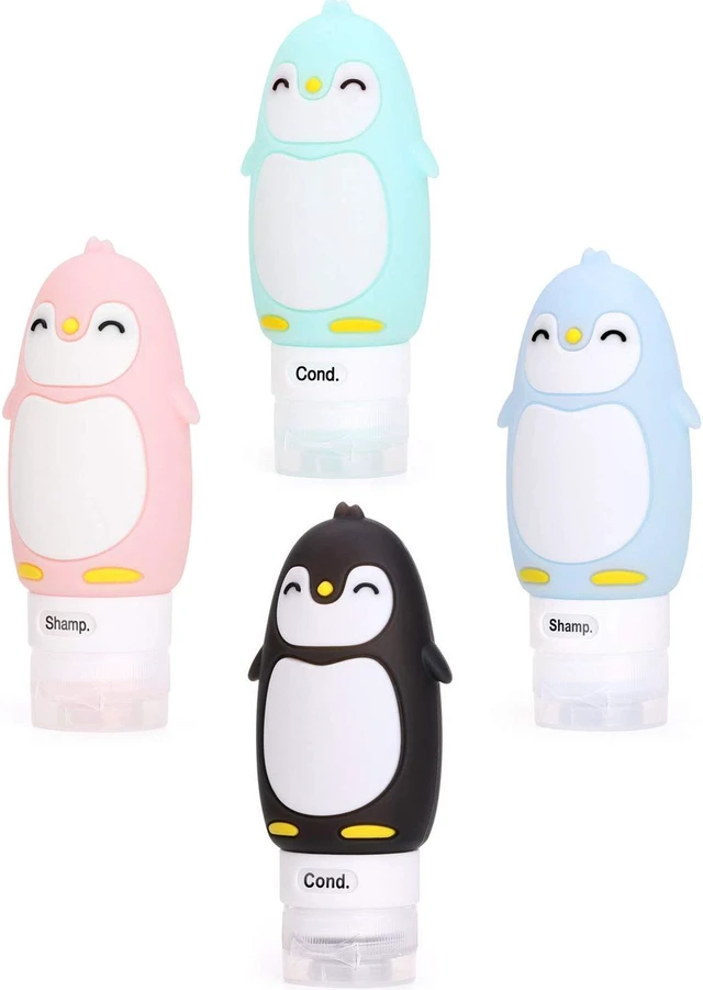 Alt view image 2 of 7 - AUTENS Leakproof Silicone Travel Bottles Accessories Set, 3oz (90ml) 4 Pack Refillable Cute Penguin Travel Containers for Shampoo, Conditioner, Liquid, Lotion, Sunscreen - FDA, TSA Approved & BPA Free