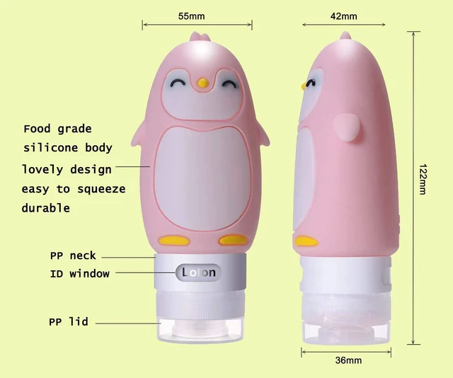 Alt view image 5 of 7 - AUTENS Leakproof Silicone Travel Bottles Accessories Set, 3oz (90ml) 4 Pack Refillable Cute Penguin Travel Containers for Shampoo, Conditioner, Liquid, Lotion, Sunscreen - FDA, TSA Approved & BPA Free