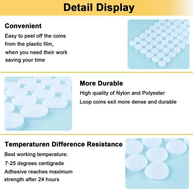 Alt view image 7 of 7 - AUTENS Sticky Dots, 1500 Pieces (750 Pair Sets) 20mm/0.79in Diameter Sticky Back Coins Hook & Loop Nylon Self Adhesive Dots Strips Perfect for School Projects, Classroom, Office, Home (White)