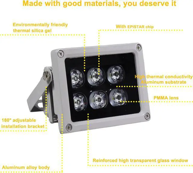 Alt view image 4 of 7 - AUTENS IR Illuminator, 850nm 6-LEDs 90 Degree Wide Angle IP67 Waterproof Night Vision LED Array IR Infrared Light with Power Adapter for IP Camera CCTV Analogue Security Surveillance Camera
