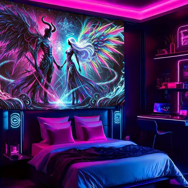 Main image of Glow in The Dark Devil Angel Tapestry 2D Flat, UV Reactive Neon Wall Art for Bedroom, Game Room, Dorm, Man Cave Decor, Prebuilt Pc Decor
(80x60in)