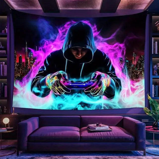 Main image of Glow in The Dark Gamer Tapestry 2D Flat - Enigmatic Individual Game Controller Design, UV Reactive Neon Wall Art for Bedroom, Game Room, Dorm, Man Cave Decor, Prebuilt Pc Decor
(59x51in)