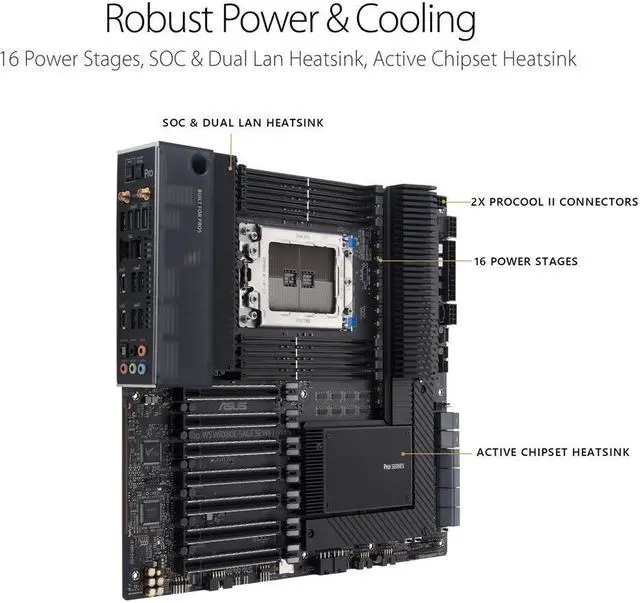Alt view image 3 of 7 - ASUS Pro WS WRX80E-SAGE SE WIFI AMD Threadripper Pro EATX workstation motherboard (PCIe 4.0, ASMB9-iKVM, 2x10Gb LAN, 7xPCIe 4.0 X16 slots, 3xM.2,2xU.2 ports, 11 USB 3.2 Gen 2 ports,8-channel DDR4 ECC)