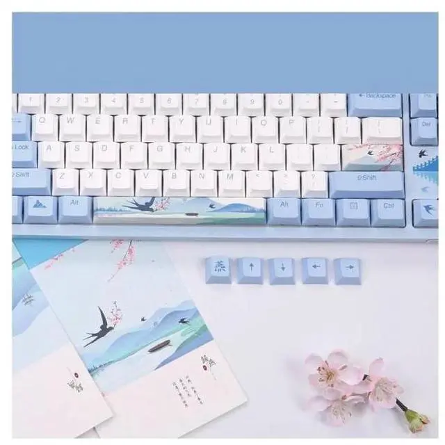 Alt view image 4 of 7 - A87 Spring Swallow Theme 87 Keys Compact Layout Mechanical Gaming Keyboard, Cherry MX Blue Switch, PBT Keycaps