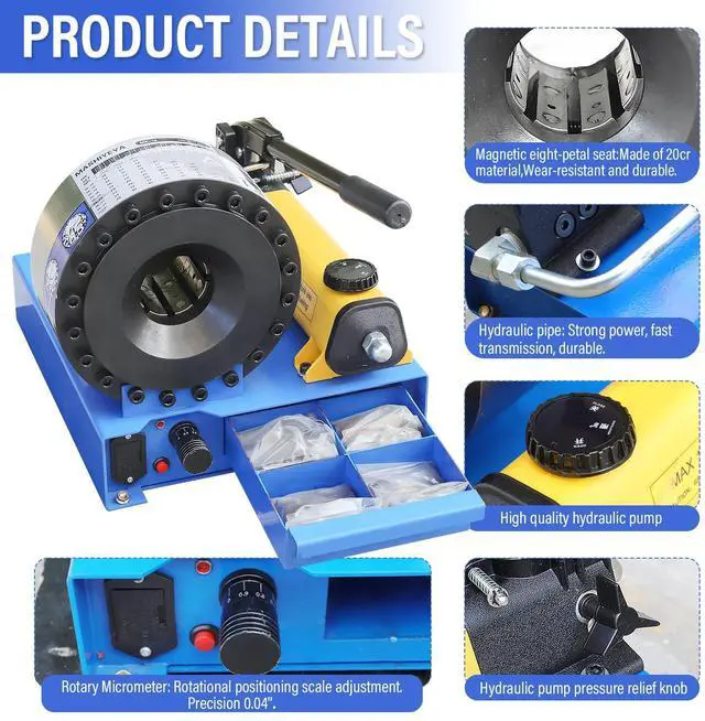 Alt view image 4 of 7 - HNZXIB Hydraulic Hose Crimper with 8 Sets of Dies High Pressure Hydraulic Hose Crimping Machine Handheld Hydraulic Hose Crimping Tool, Black