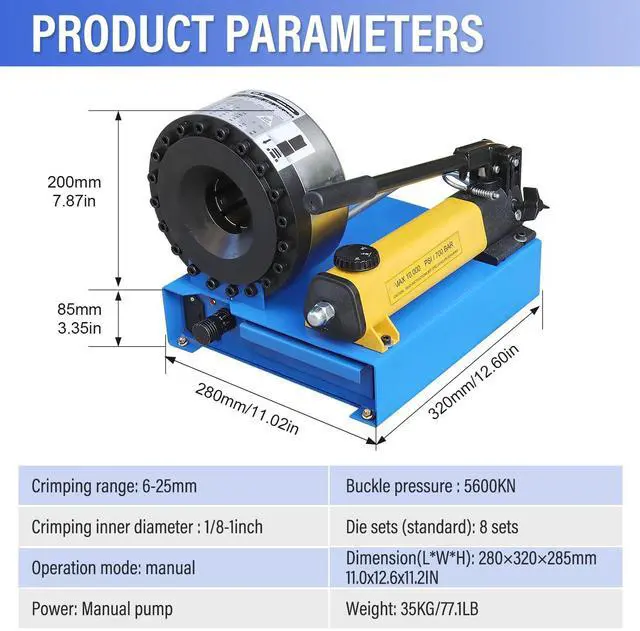 Alt view image 7 of 7 - HNZXIB Hydraulic Hose Crimper with 8 Sets of Dies High Pressure Hydraulic Hose Crimping Machine Handheld Hydraulic Hose Crimping Tool, Black