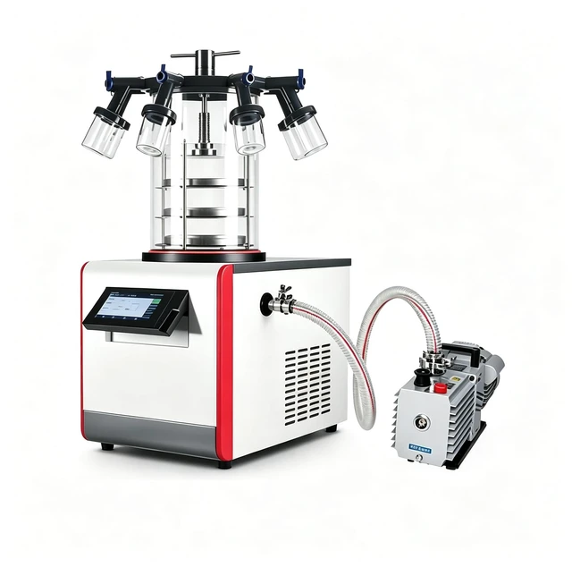 Main image of Vacuum Freeze Dryer with Vacuum Pump,-60 Cold Trap,6.6LBS Water Capture,Less Than 10Pa Ultimate Vacuum,7 Inch Touch Screen Manifold Lyophilizer for Lab Scientific Research,110V
