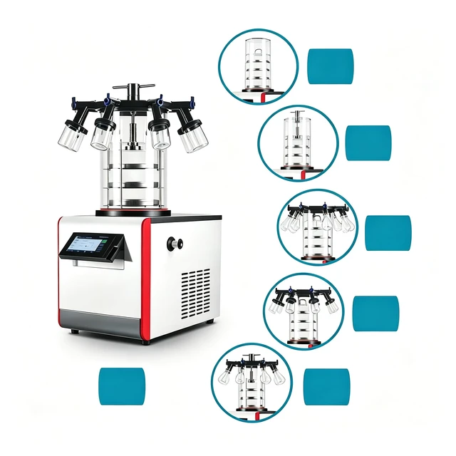 Alt view image 2 of 7 - Vacuum Freeze Dryer with Vacuum Pump,-60 Cold Trap,6.6LBS Water Capture,Less Than 10Pa Ultimate Vacuum,7 Inch Touch Screen Manifold Lyophilizer for Lab Scientific Research,110V