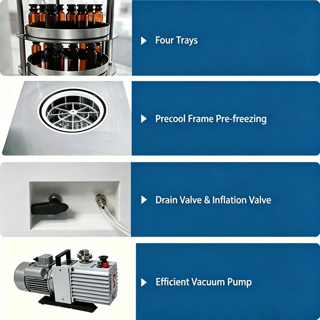 Alt view image 3 of 7 - Vacuum Freeze Dryer with Vacuum Pump,-60 Cold Trap,6.6LBS Water Capture,Less Than 10Pa Ultimate Vacuum,7 Inch Touch Screen Manifold Lyophilizer for Lab Scientific Research,110V