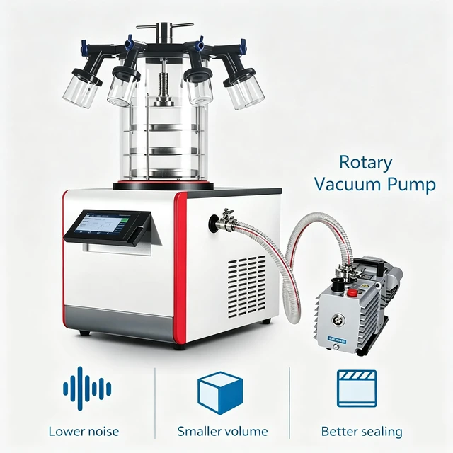 Alt view image 5 of 7 - Vacuum Freeze Dryer with Vacuum Pump,-60 Cold Trap,6.6LBS Water Capture,Less Than 10Pa Ultimate Vacuum,7 Inch Touch Screen Manifold Lyophilizer for Lab Scientific Research,110V