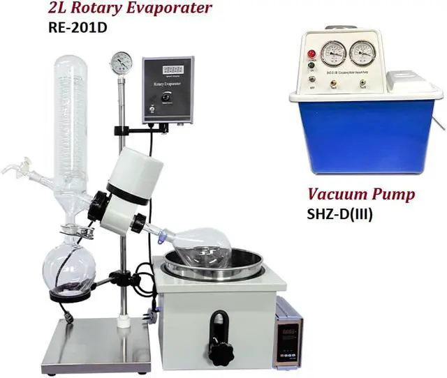 Alt view image 2 of 7 - HNXZIB 2L Rotary Evaporator RE-201D and Vacuum Pump SHZ-D(III) Basic Combination 2000ml Rotavap Desktop Water Circulating Vacuum Pump 110V/220V