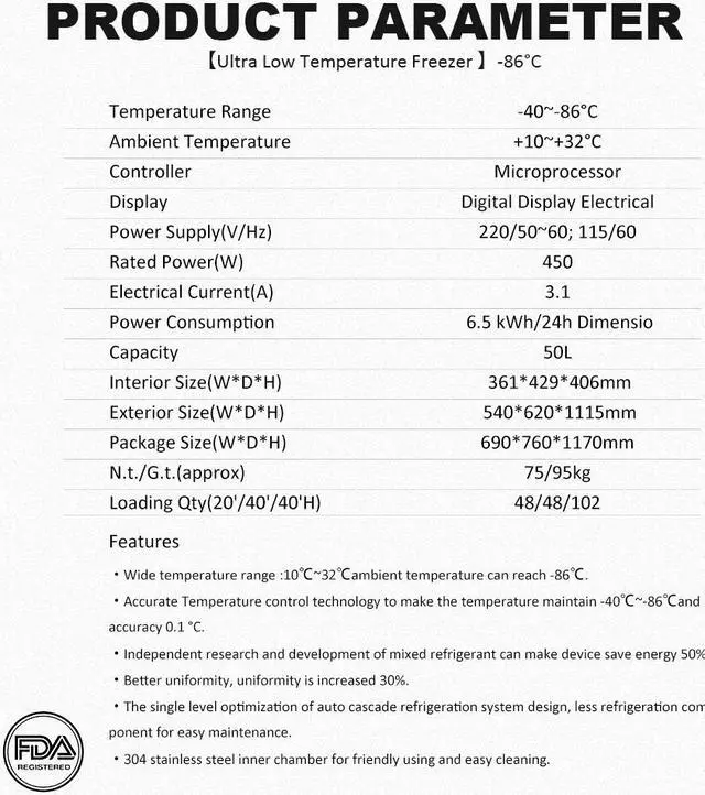 Alt view image 5 of 5 - HNZXIB 58L -86°C Vertical Ultra-Low Temperature Freezer FDA CE Certified Laboratory Freezer Refrigerator