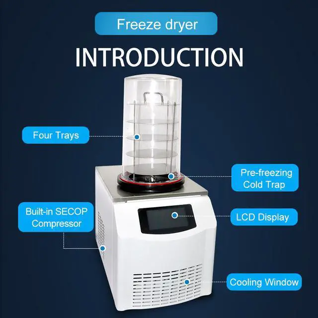 Alt view image 3 of 7 - HNZXIB 10N-60A Lab Supplies Small Vertical Laboratory Smart Vacuum Freeze Dryer with Efficient Vacuum-Pump, Sublimation Drying Oven, 110V/220V