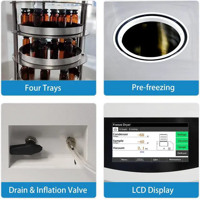 Alt view image 7 of 7 - HNZXIB 10N-60A Lab Supplies Small Vertical Laboratory Smart Vacuum Freeze Dryer with Efficient Vacuum-Pump, Sublimation Drying Oven, 110V/220V
