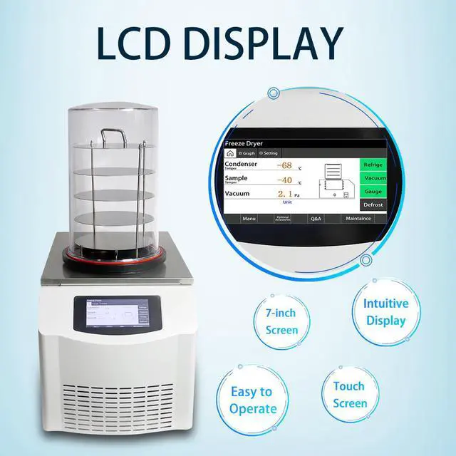 Alt view image 4 of 7 - HNZXIB 10N-60A Lab Supplies Small Vertical Laboratory Smart Vacuum Freeze Dryer with Efficient Vacuum-Pump, Sublimation Drying Oven, 110V/220V
