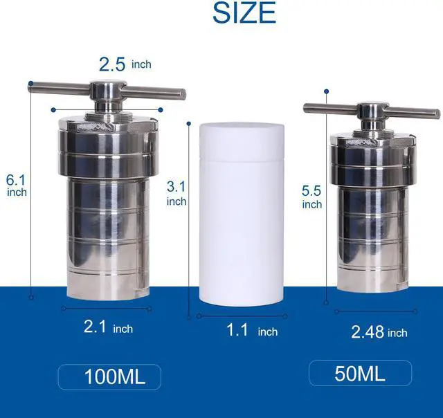 Alt view image 3 of 6 - HNZXIB 100ml 220 Hydrothermal Synthesis Autoclave Reactor, Pressure sterilizer Tank,Lab High Pressure Digestion Vessel